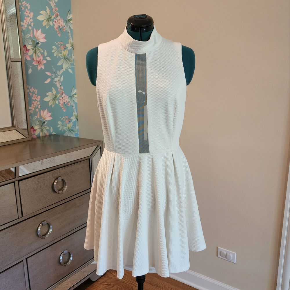 BCBGGeneration Mock Neck Short Dress with Mesh Contrast Size 12 Whisper White